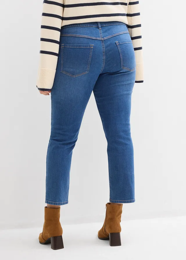 Jean slim taille mi-haute, Couleur: bleu denim used