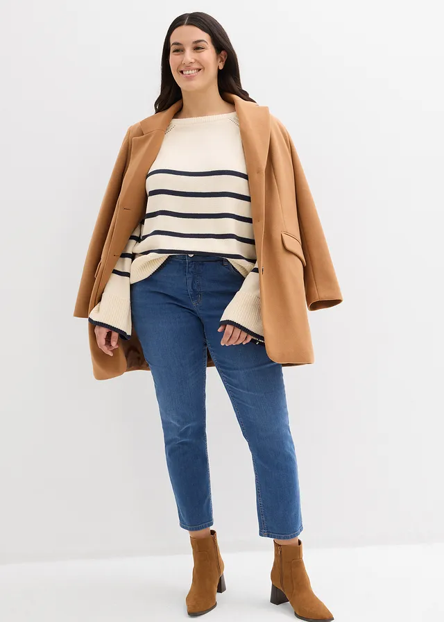 Jean slim taille mi-haute, Couleur: bleu denim used