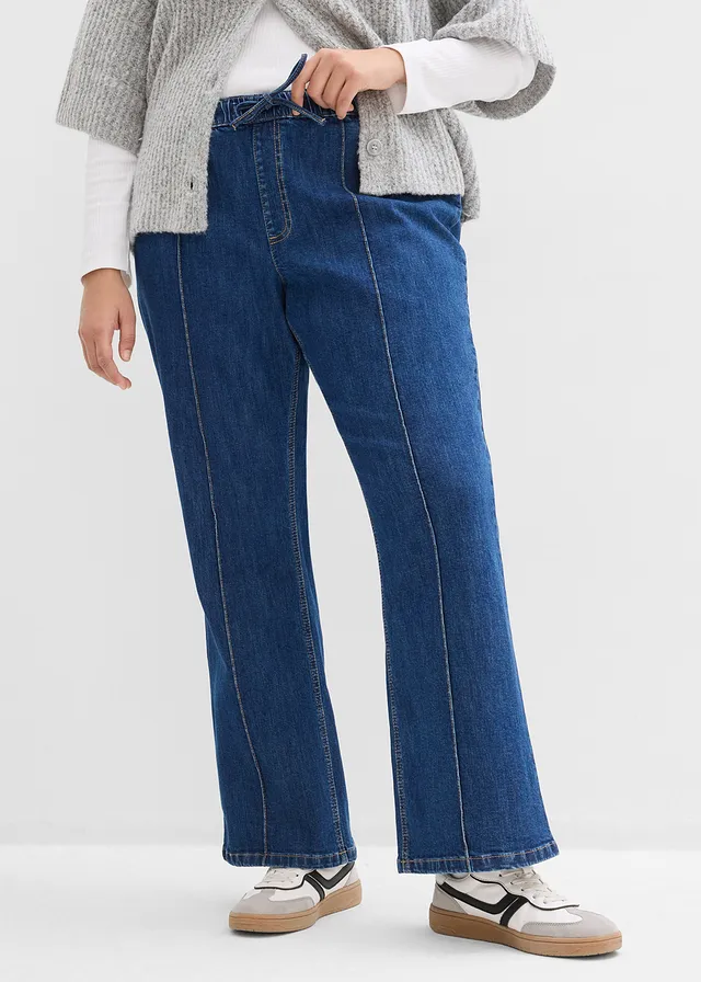 Mid waist bootcut jeans met comfortabele band, Kleur: blauw denim used