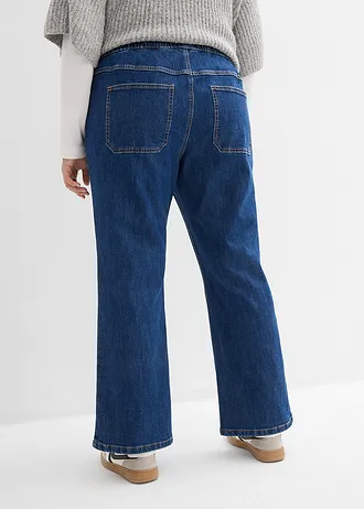 Mid waist bootcut jeans met comfortabele band, Kleur: blauw denim used