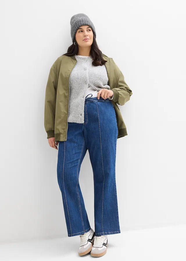 Mid waist bootcut jeans met comfortabele band, Kleur: blauw denim used