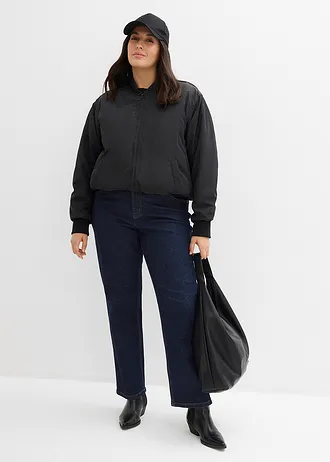 Loose straight jeans mid waist, Kleur: diepblauw denim ongewassen