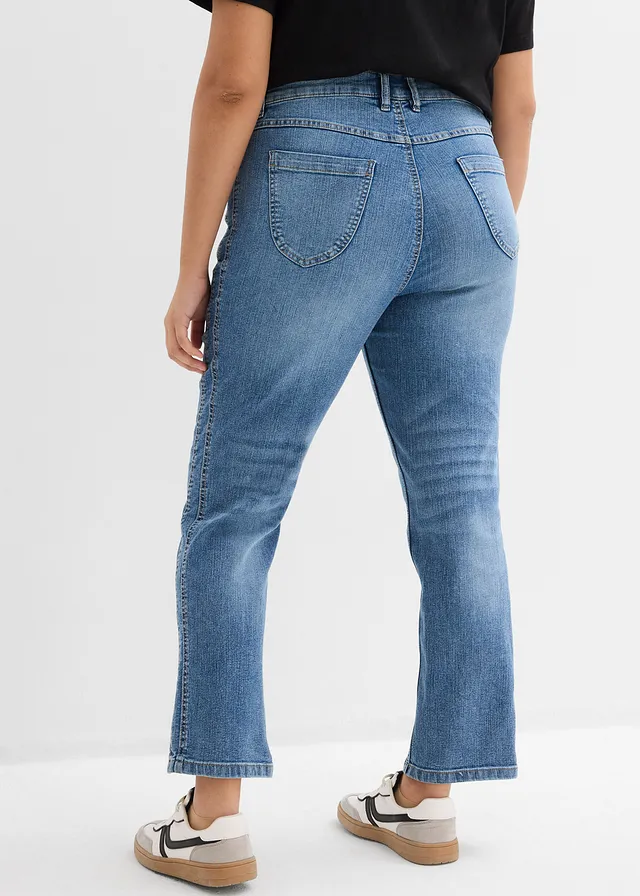 Jean droit taille haute, Couleur: bleu moyen denim used