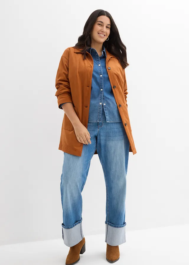 Loose fit straight jeans, high waist, Kleur: middenblauw denim used