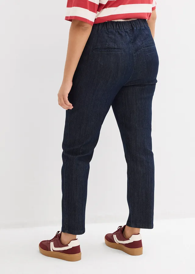Jean slim taille haute, cropped, Couleur: bleu foncé denim brut