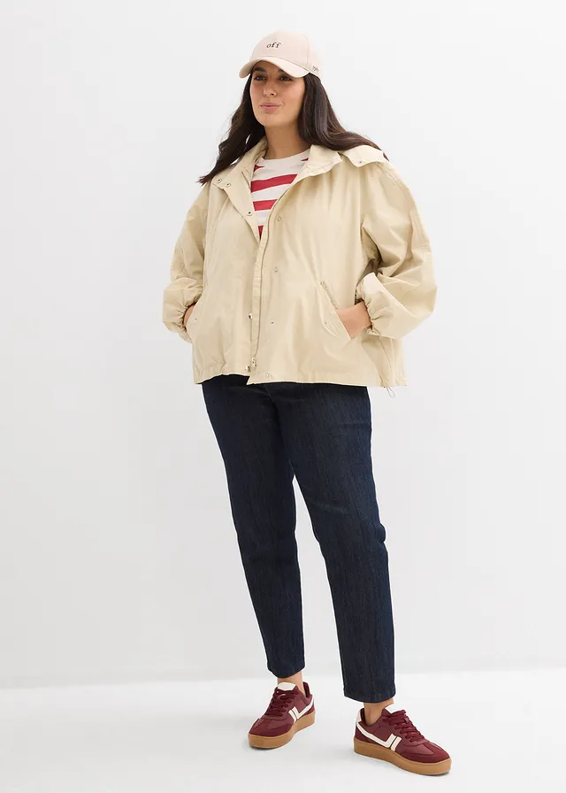 Jean slim taille haute, cropped, Couleur: bleu foncé denim brut