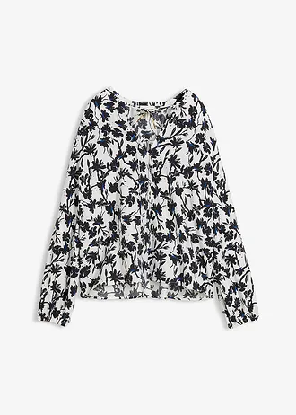 Blouse à effet froissé, Couleur: écru-noir floral