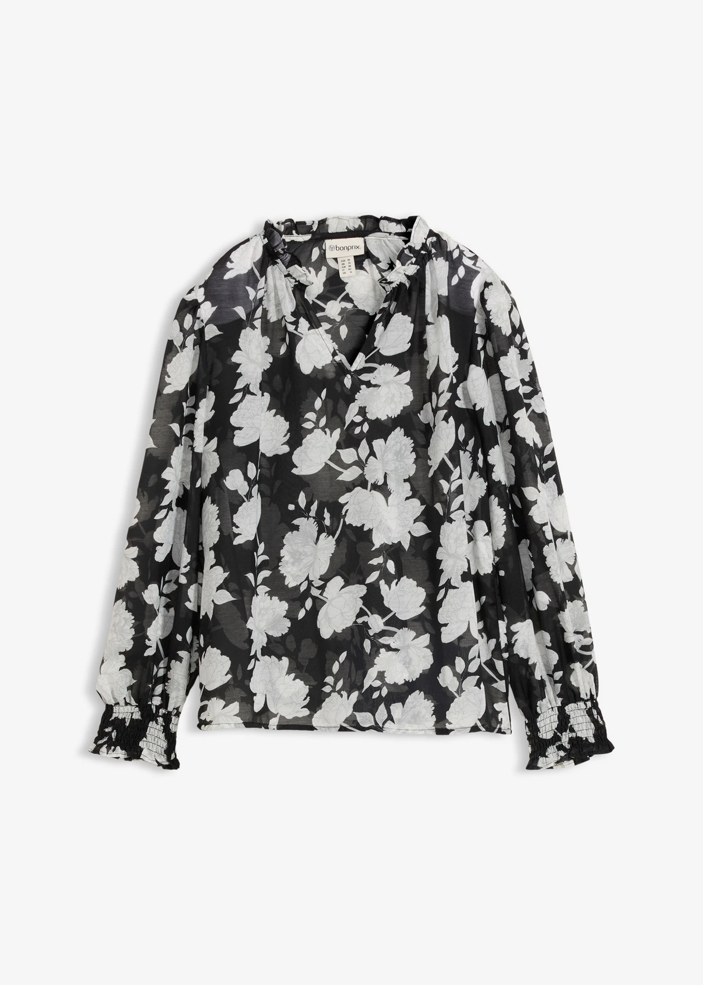 Bluză tip tunică • negru cu flori • magazin bonprix