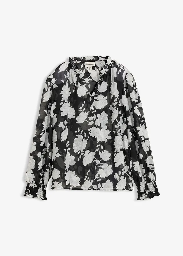 Bluză tip tunică • negru cu flori • magazin bonprix