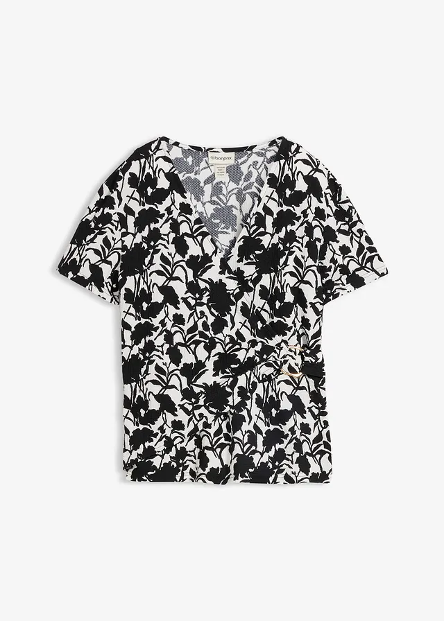 Shirt met print, Kleur: wit-zwart gebloemd