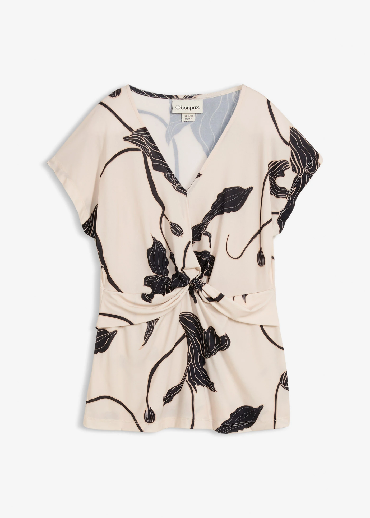 Bluză tricot • crem/negru floral • magazin bonprix