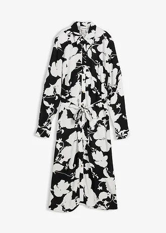 Blousejurk van soepele viscose, Kleur: zwart-wit gebloemd