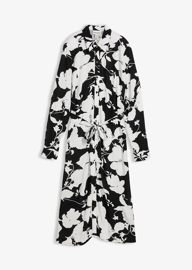 Robe-chemise en viscose fluide, Couleur: noir-blanc floral