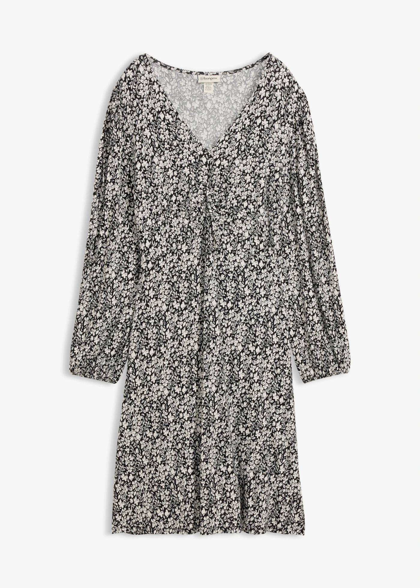 Rochie din jerse din amestec cu viscoză • negru-ecru floral • magazin bonprix