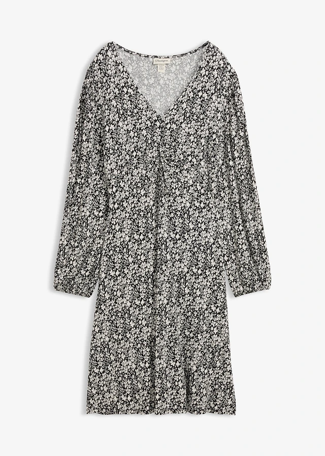 Rochie din jerse din amestec cu viscoză • negru-ecru floral • magazin bonprix