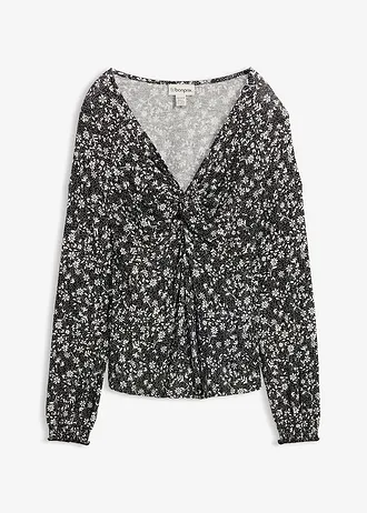 T-shirt en viscose fluide, Couleur: noir-écru floral