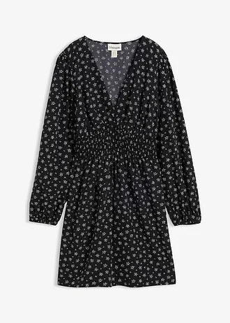 Robe courte à manches bouffantes • noir-blanc imprimé • Boutique bonprix