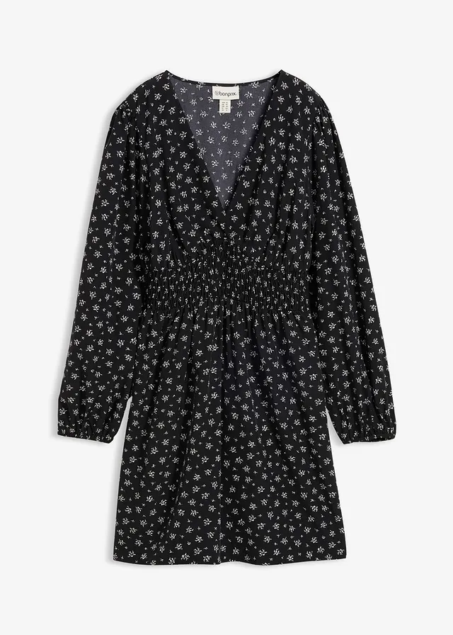 Robe courte à manches bouffantes • noir-blanc imprimé • Boutique bonprix