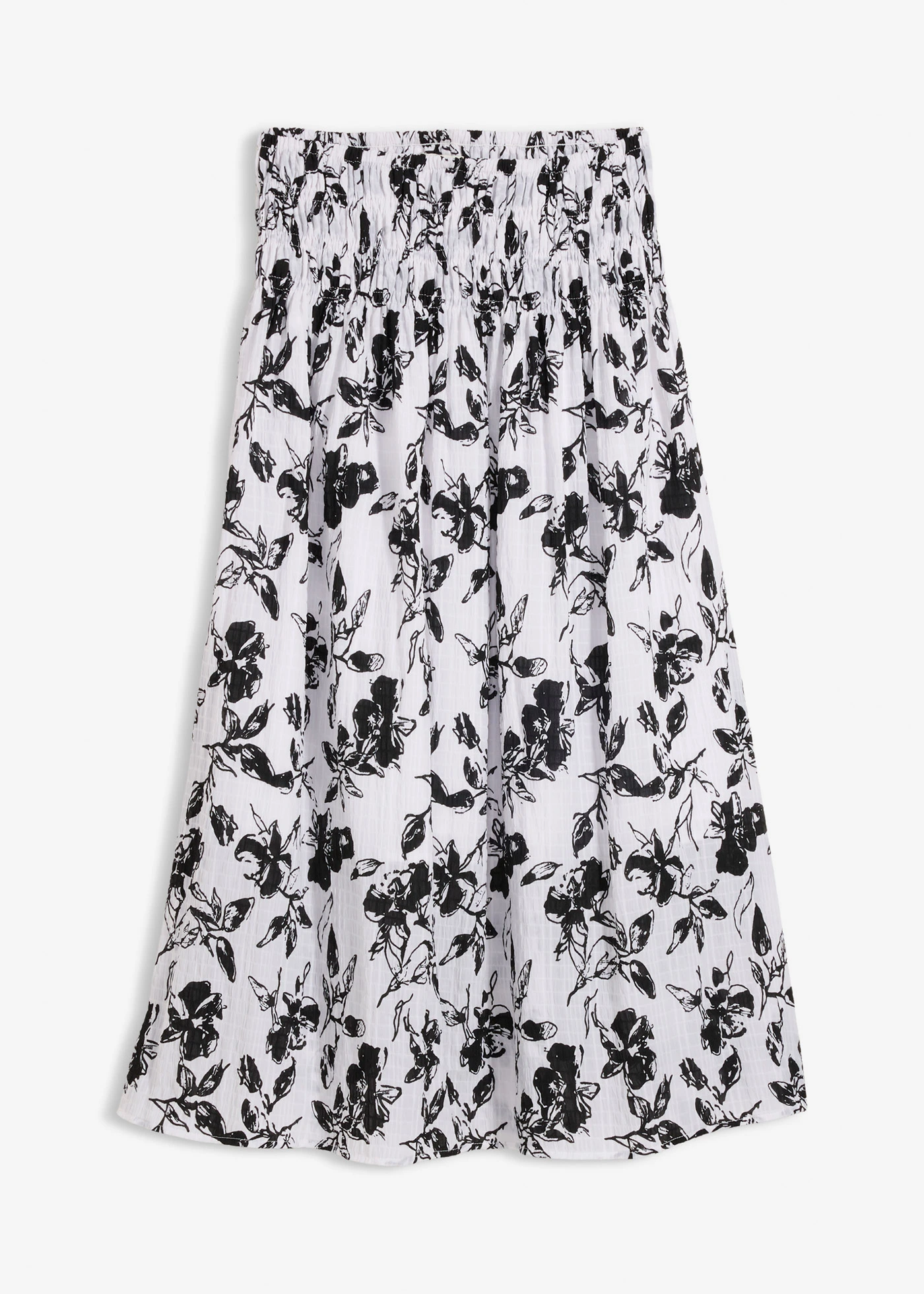Jupe midi en viscose douce • blanc-noir floral • Boutique bonprix