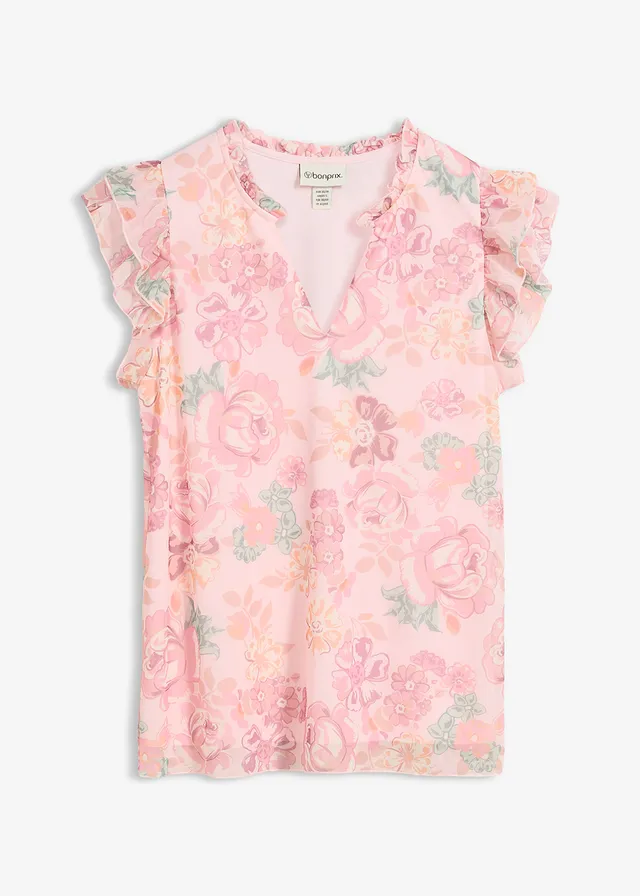 Bluză din plasă moale • roz deschis floral • magazin bonprix