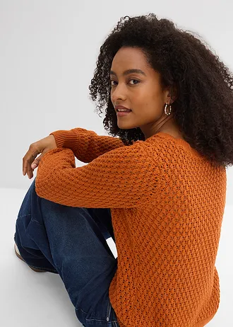 Pulóver pamut-keverékből • narancsbarna • bonprix áruház