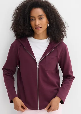 Bluza rozpinana z kapturem, z poliestrem z recyklingu • czerwony winny • sklep bonprix