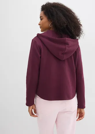 Sweatvest met capuchon en gerecycled polyester, Kleur: wijnrood