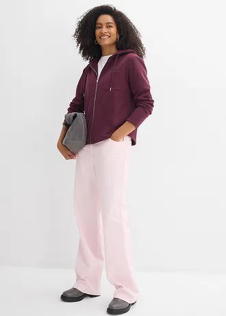 Sweatvest met capuchon en gerecycled polyester, Kleur: wijnrood