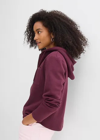Bluza rozpinana z kapturem, z poliestrem z recyklingu • czerwony winny • sklep bonprix