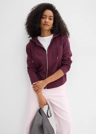 Bluza rozpinana z kapturem, z poliestrem z recyklingu • czerwony winny • sklep bonprix