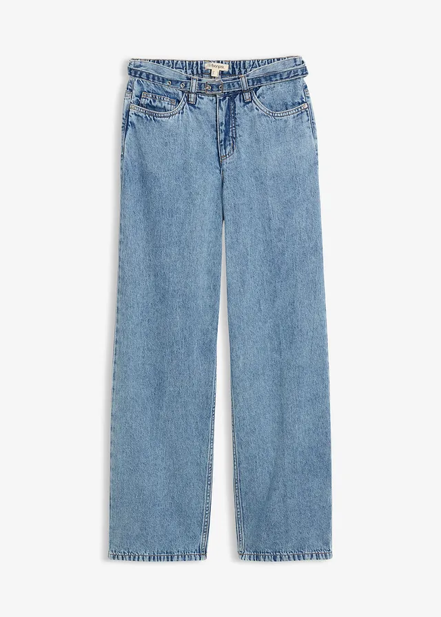 Loose straight jeans, mid waist van katoen