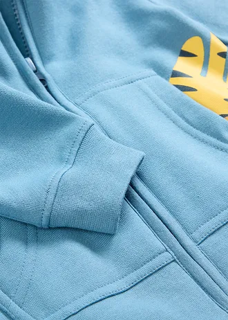 Sweat jumpsuit van puur biologisch katoen, Kleur: mat blauw-kanariegeel met print