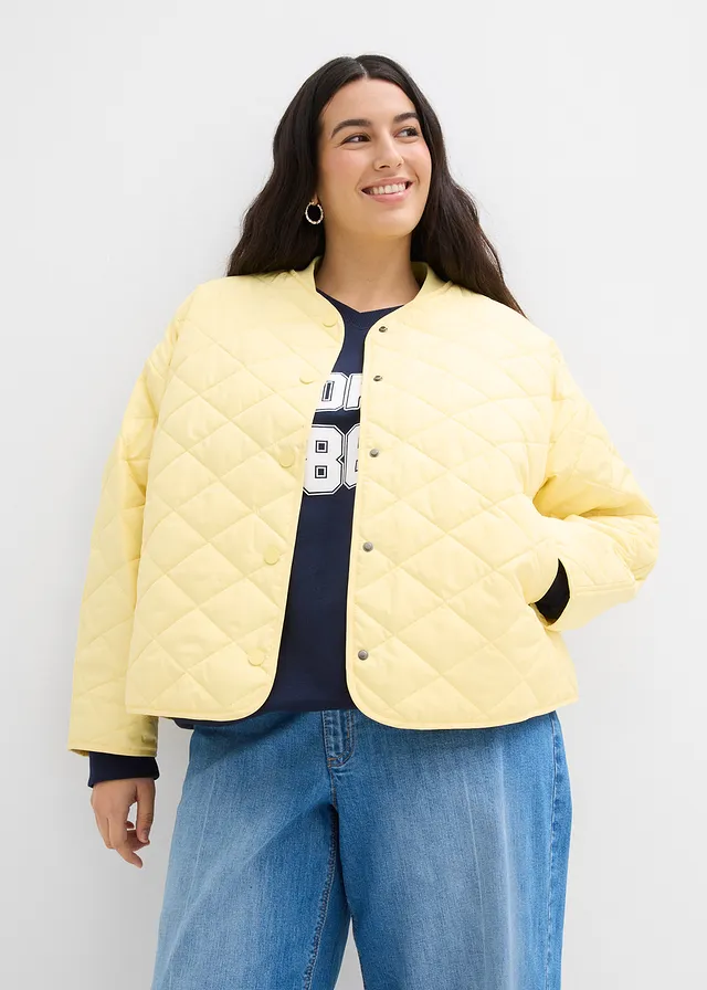 Oversized gewatteerde jas, Kleur: lichtgeel