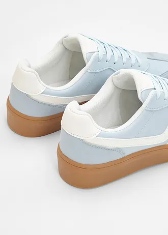 Sneakersy na platformie w stylu retro, kolor: niebieski pudrowy/biały