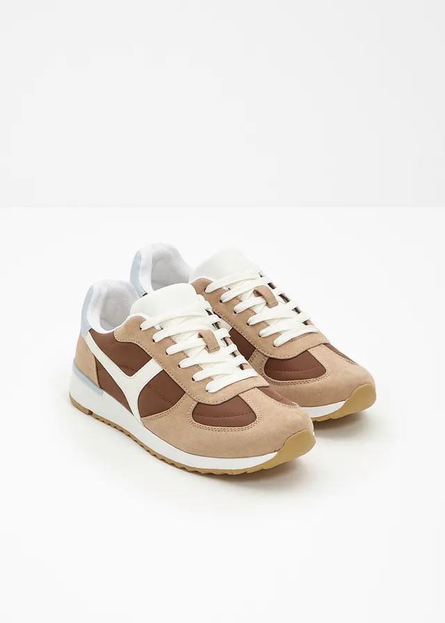 Sneakers in retrolook, Kleur: kastanjebruin