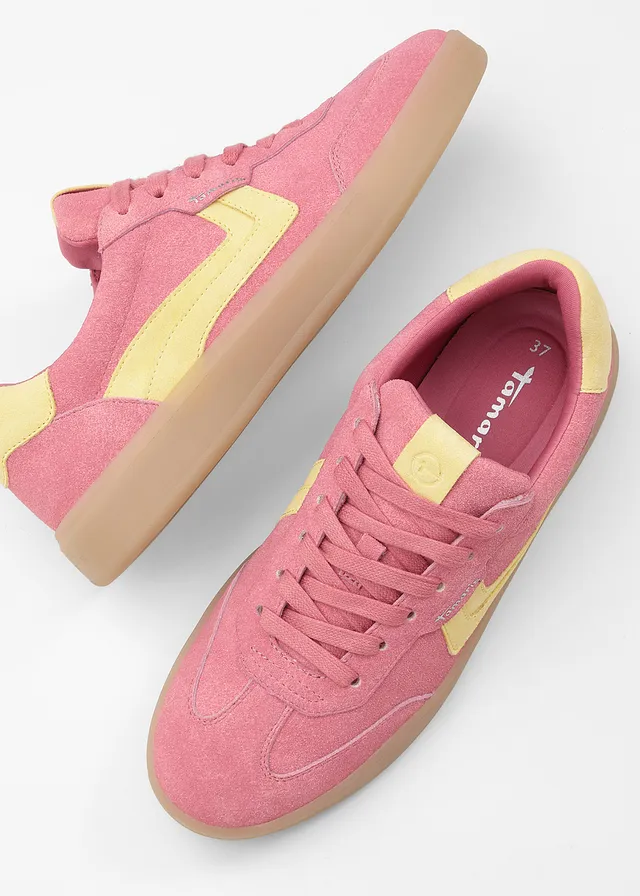 Tennis Tamaris au look rétro, Couleur: rose vif-jaune