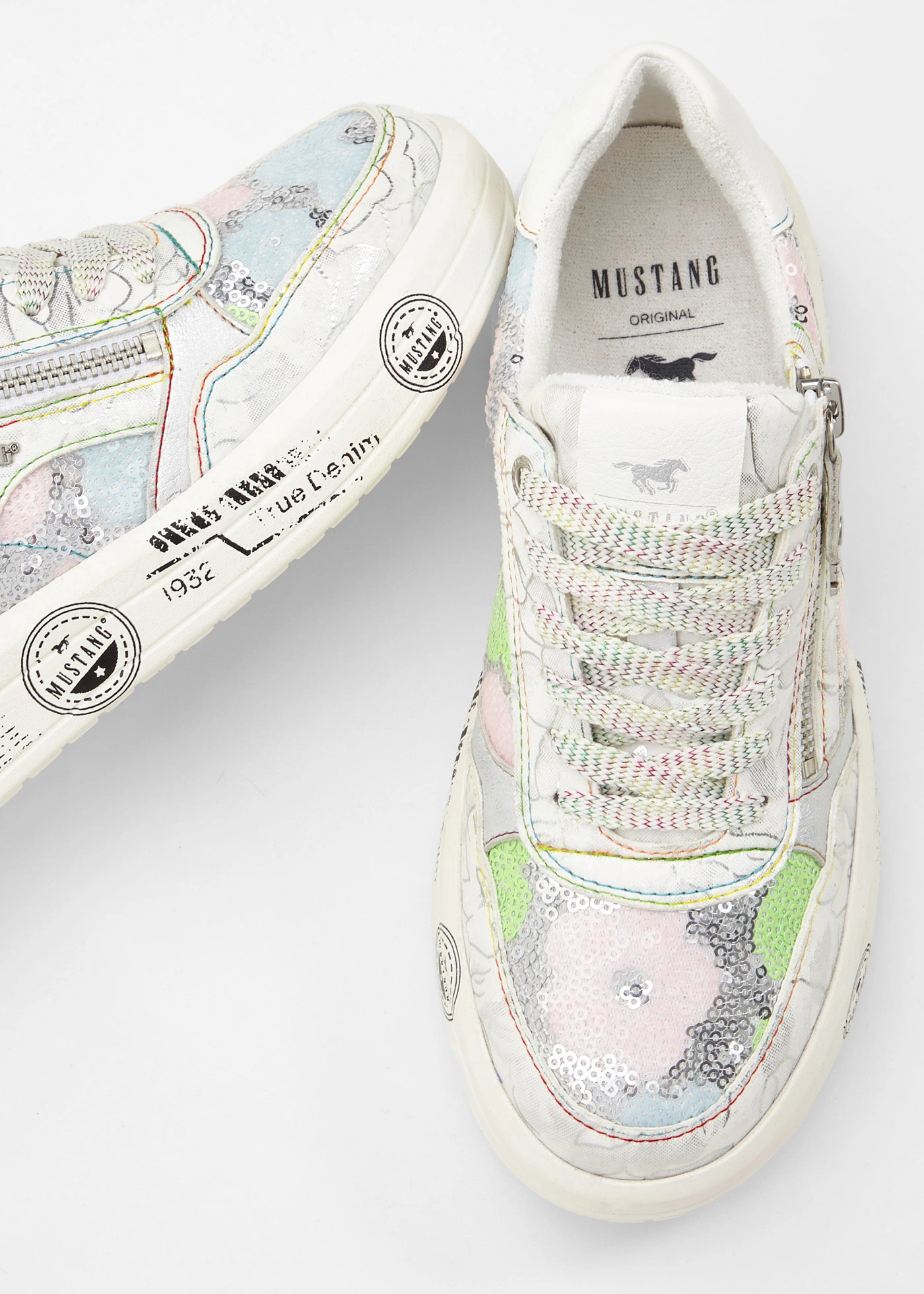 Mustang-sneakers met ritssluting • zilver met print • bonprix online shop