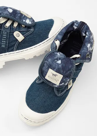 Mustang magas szárú cipő pamut-canvas anyagból • kék denim • bonprix áruház