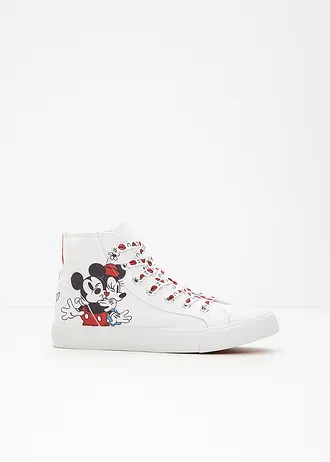 Hoge Disney Mickey Mouse sneakers van katoenen canvas, Kleur: wit met print