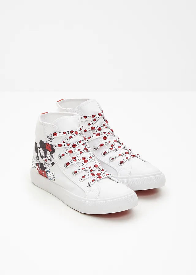 Baskets montantes Disney Mickey en toile coton, Couleur: blanc imprimé