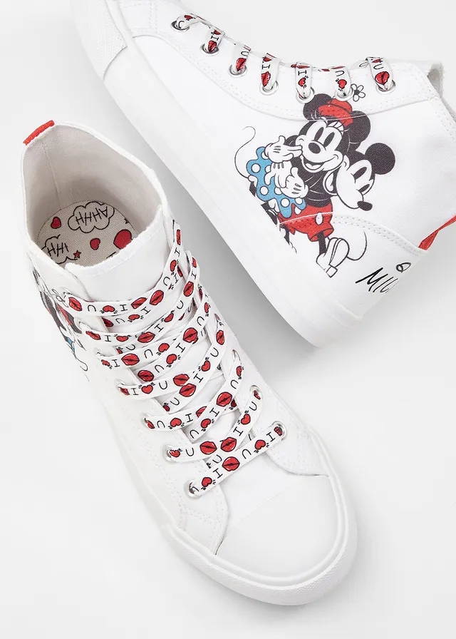 Baskets montantes Disney Mickey en toile coton, Couleur: blanc imprimé