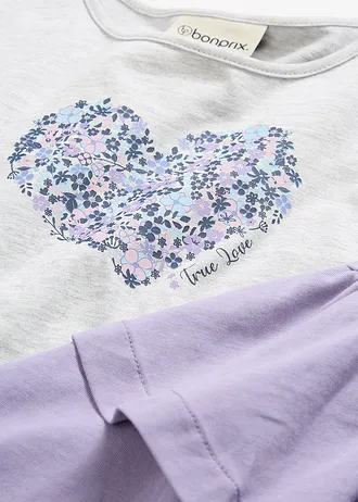 Lot de 2 robes en jersey 100% coton • gris clair chiné+violine fumé+bleu foncé imprimé • Boutique bonprix