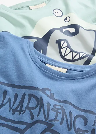 Lot de 2 T-shirts manches longues 100% coton • vert opaline + bleu jean imprimé • Boutique bonprix