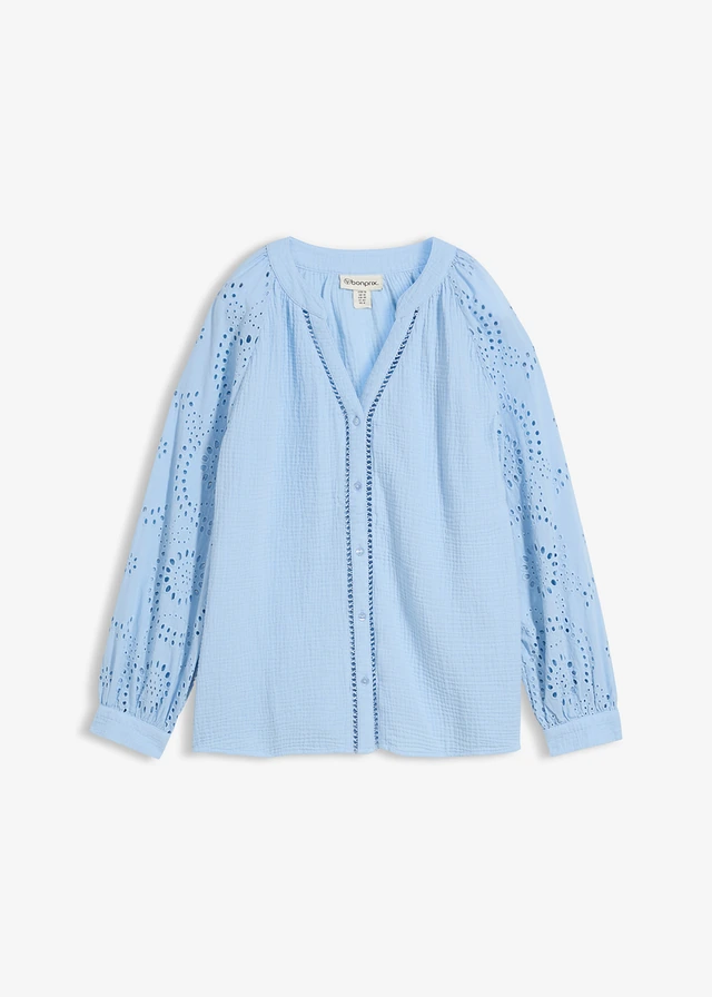 Blouse longue en gaze de coton légère, Couleur: bleu clair
