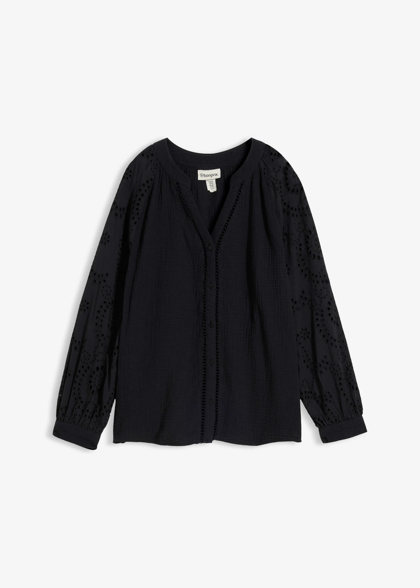 Blouse longue en gaze de coton légère • noir • Boutique bonprix