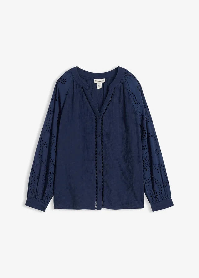 Tuniekblouse van luchtige mousseline • donkerblauw • bonprix online shop