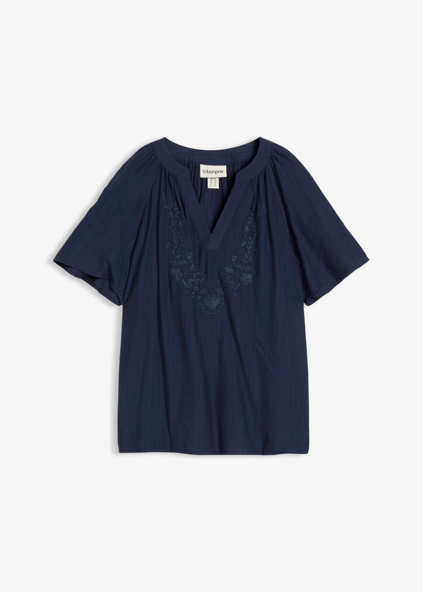 Blouse met korte mouwen van gestructureerde crinkle • donkerblauw • bonprix online shop