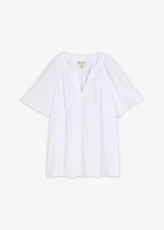Blouse met korte mouwen van gestructureerde crinkle, Kleur: wit