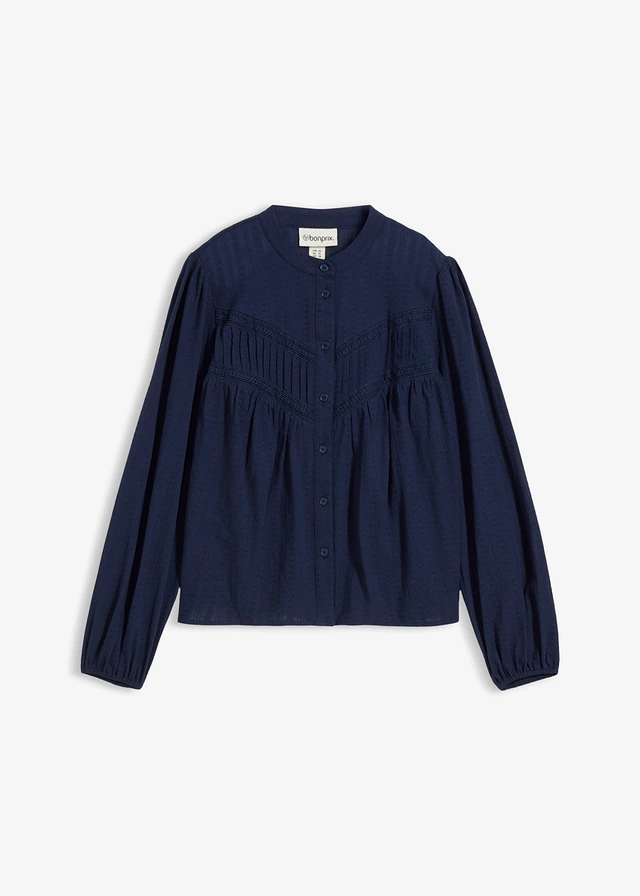 Chemisier brodé en coton, Couleur: bleu foncé