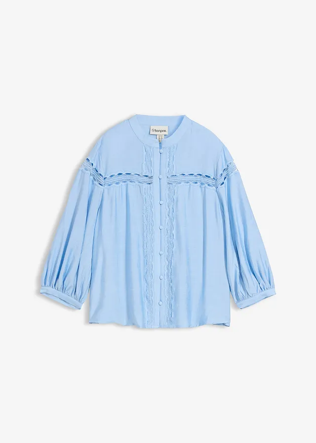 Blouse van geborduurd katoen • lichtblauw • bonprix online shop